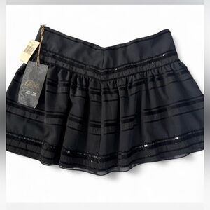 NWT-  Guess Y2K Black Sequin Trim Tiered Mini Skirt
